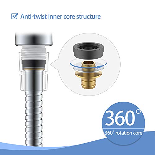 BARROCK Shower Hose 79-Inch Extra-Long Flexible Stainless Steel 304 for Handheld Showerhead and Hand Held Sprayer Head Wand Extension Replacement with Brass Swivel Connectors Anti-twist Chrome - Thumbnail 3
