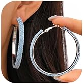 MOEEIJEW Large Hoop Earrings for Women Trendy Exaggerated Denim or Letter Hoop Dangle Statement Earrings Jewelry