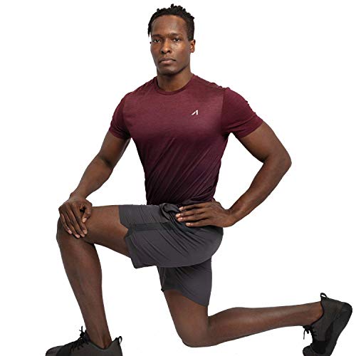 Alive Men's Tee Shirt Active Quick Dry Workout Short Sleeve Shirts Crew Neck (Medium, Sonoma Red Heather/Deep Mullberry Dip) - Thumbnail 4