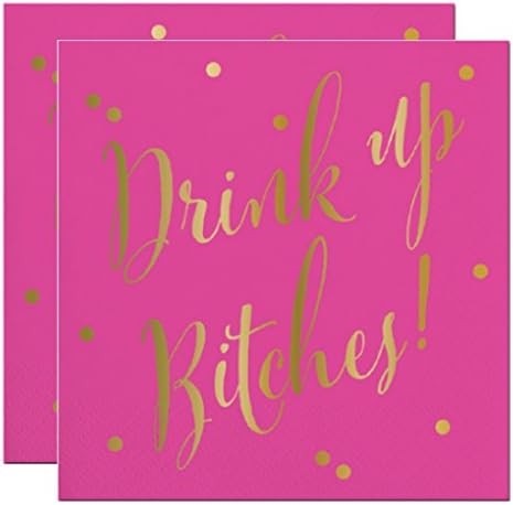 2 Pk - Drink Up Bitches Napkins - (Bachelorette Party Napkins, Birthday Napkins for Women, Wine Party Napkins, Girls Night Out Napkins)