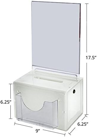 Styrene White Large Suggestion Box 9W x 6.25D x 6.25H Inches with Sign,Lock&Keys