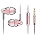 Headphones, Super Bass in-Ear Headphone with Mic, Wired Headset Earbuds Stereo & Remote Control Noise Reduction for Sports Running (Pink)