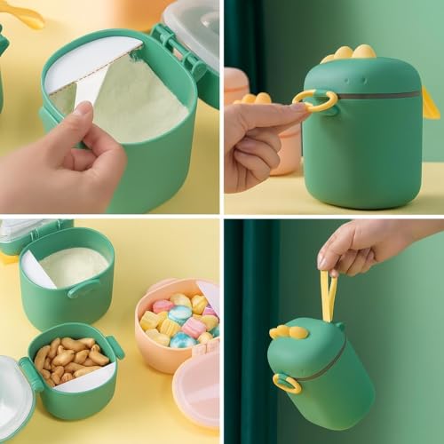 Porta Leite em Pó com Dosador e Nivelador 800ml – Pote Infantil Multifuncional para Papinha, Snacks e Cereais Ideal para Passeio e Viagem (Verde, Grande)