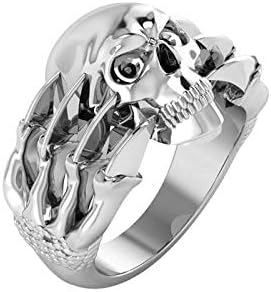 Unisex Solid Sterling Silver Spooky Skull Ring Cradled in Menacing Claws