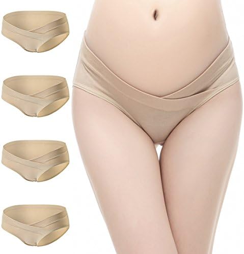 YUNF Womens Under Bump Maternity Panties Healthy Underwear Multi Pack, Label XL/US M, Beige / 4-pcs
