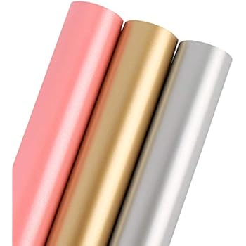 WRAPAHOLIC Gift Wrapping Paper Roll - Solid Matte Pink/Silver/Golden with Cut Lines for Weddiing, Birthday, Holiday, Baby Shower Gift Wrap - 3 Rolls - 30 inch X 120 inch Per Roll