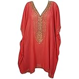 Women's Short Kaftan Red Moroccan Caftan Kimono Golden Sequin Work OneSize