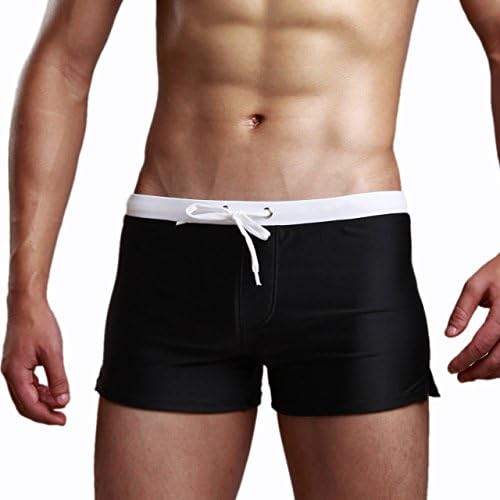 Faceegg Mens Swimming Boxer Swimsuit With Pocket Shorts Drawstring Trunks Underwear (X-Large, Black-Style 2)