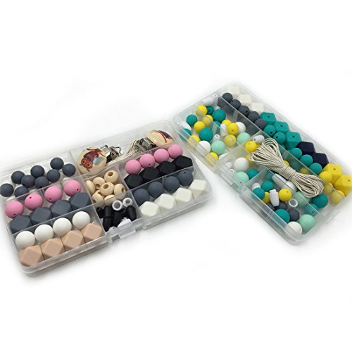 Amyster DIY Silicone Teething Kit Mixed Color Geometry Hexagon Silicone  Beads Round Silicone Beads Wooden Abacus Beads Breakaway Safety Clasp  Pacifier