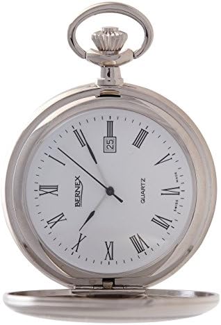 Bernex Swiss Made Rhodium Plated Pocket Watch Roman Numerals