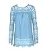 PHOTNO Fashion lace chiffon blouse long sleeve shirt women loose cotton tops t shirts S-XXXXXL (XXL, Light blue)