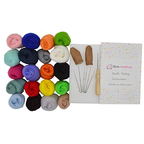 ibotti Needle Felting Starter Kit, with 20 Colors Felt Wool, Needles Felt Tool, Foam Felting Pads, 18 Pages Needle Felting Instructions