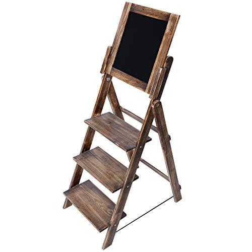MyGift 3Tier Torched Wood Chalkboard Easel with Display Shelves