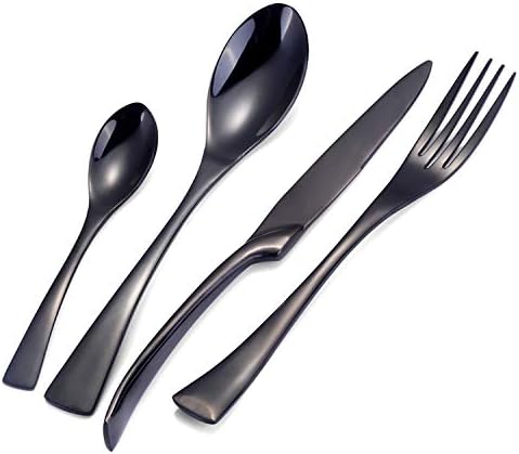16 Pcs/Lot Black Cutlery Food Grade Dinnerware Set 18/8 Stainless Steel Silver Dinner Knife And Fork Salad Teaspoon Cutlery Set Black