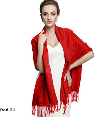 Amazing Kiss Pashmina New Cashmere Silk Solid Long Scarf Soft Shawl Wrap Hot 40 Colors U Pick (Red 21)