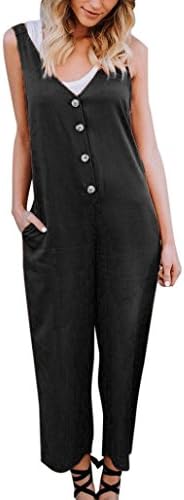Women's Comfy Casual Loose Bibs Baggy Chiffon Solid V-Neck Sleeveless Overalls Jumpsuit Romper