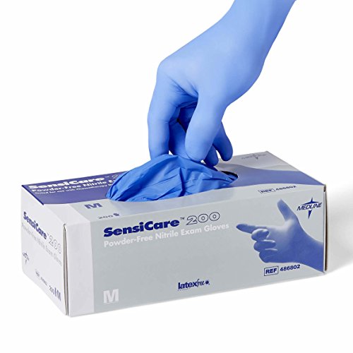 Medline 486803R SensiCare 200 Nitrile Exam Gloves, Disposable, Powder