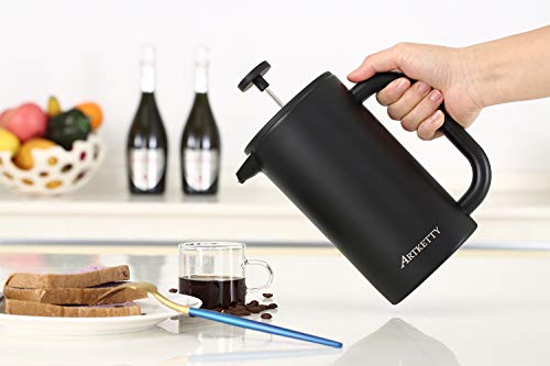 Large French Press Coffee Maker - Double Wall Coffee Kettle Insultated Stainless Steel Vacuum Coffee & Tea Pot Percolator - 34 Ounce with Extra 2pcs Screen Filters - Thumbnail 2