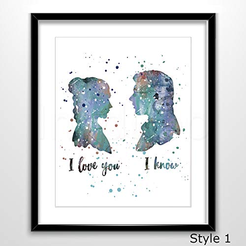 Han Solo and Leia I love you I know Star Wars Inspired Watercolor Art Print Wedding Gift Anniversary Gift #3
