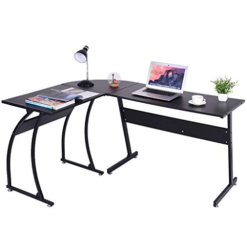 L-Shaped Home Office Corner Desk - 43"PC Monitors Computer Desk, Corner Table with Simple Modern Design for Easy Assembling, Shiny Surface Scratch Resistant Tabletop, Modern Black - Thumbnail 6