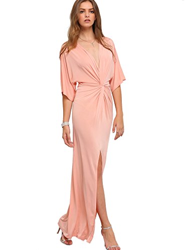 Verdusa Women's Half Sleeve Knot Sexy Split Evening Gown Party Maxi Dress