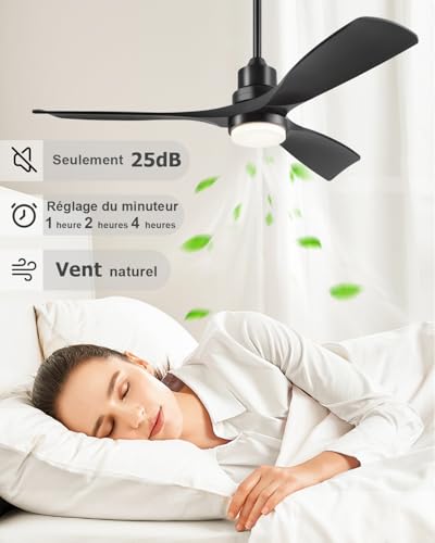 Forrovenco Ceiling Fan with Light and Remote Control, 52 Inch DC Motor Silent Reversible 3 Blades 6 Speeds Modern for Bedroom Living Room Patio Outdoor/Indoor 52" Black