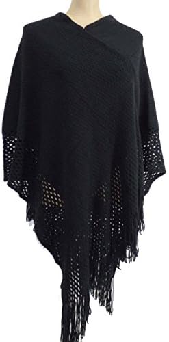 GUVU Womens Textured Soft Bobble Knit Tassel Crochet Poncho Cape Shawl Wrap(K4745)