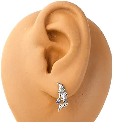 Amazon Wolfman B R S ウルフマンb R S クライング ウルフ シルバー ピアス スタッドタイプ 1個売り 片耳用 合成サファイア 狼 Wo E 27 ジュエリー 通販