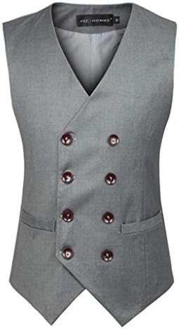 MARIR Men Classic style Vest Double - Breasted Dress Waistcoat (L, Gray)