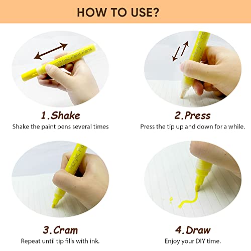 12 Colors Acrylic Paint Pens for Rocks Painting, Wood, Metal, Glass