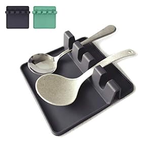 Makerstep Silicone Utensil Spoon Rest with Drip Pad Non Slip Dark Gray, Heat Resistant and Grill Spoon Holder for Stove…