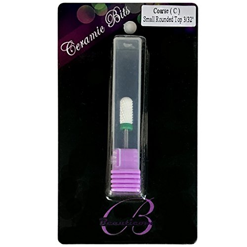 Beauticom Professional USA Ceramic White ROUND Top Small Barrel Bit Nail Drill (Grit: COARSE) 3/32" Shank Size