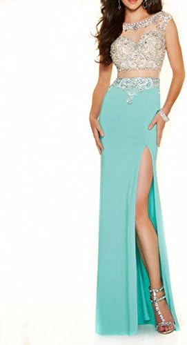 Tianzifang Women's Sexy Scoop Long Slit Beads Two Piece Prom Dresses Size 10 Mint