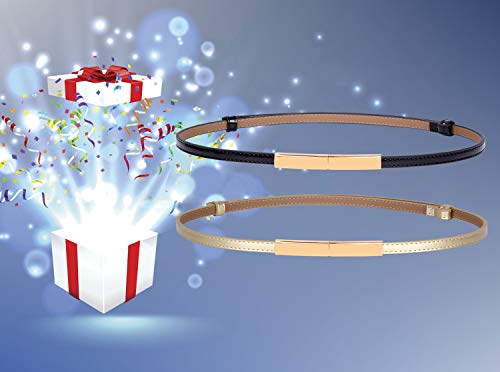 WERFORU Damen Skinny Leather Belt Verstellbarer Fashion Thin Waist Belt für Kleid