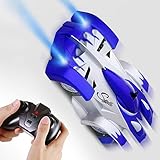 SGILE Remote Control Car Toy, Rechargeable Car for Kids Boy Girl Birthday Present with Mini Control Dual Mode 360° Rotating LED Head Gravity Defying, Blue