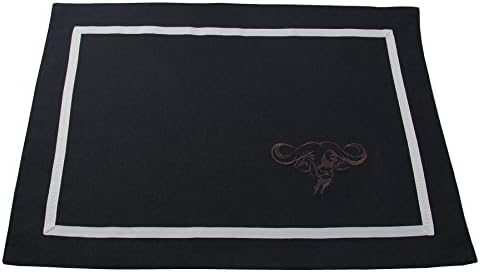 CasStar Cotton Linen Blend Washable Embroidered Artical Design Buffalo Portable Placemats No-slip Insulation Table Mats, Set of 4 (420mm300mm), Black