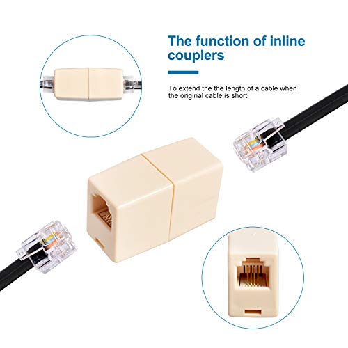 Telephone Extension Cord 25 Feet, Phone Cord with 1 in-Line Coupler and 20 Cable Clips, Cable Wire Line with Standard RJ11 Plug ( Black ) - Thumbnail 2