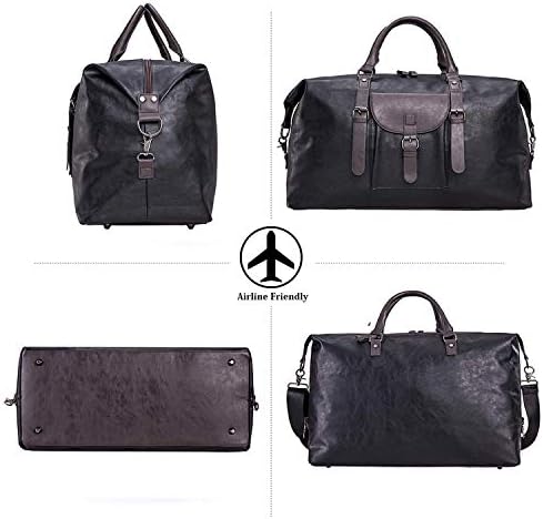 Oversized Leather Travel Duffel Bag, Weekender Overnight Bag Waterproof Leather Large Carry On Bag Travel Tote Duffel Bag for Men or Women-Black 5 Oversized Leather Travel Duffel Bag, Weekender Overnight Bag Waterproof Leather Large Carry On Bag Travel Tote Duffel Bag for Men or Women-Black