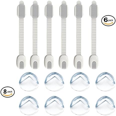 Baby Proofing Kit 14 pcs for Child Safety 8 Edge Guard Corner Protectors 6 Adjustable Strap Latches Child Proof Safety Locks