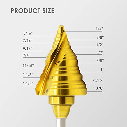 Luckyway 1-Piece 15 steps HSS-CO(M35) 1/4 Inch to 1-3/8 Inch Titanium Step Drill Bit for Metal, Stai - //medicalbooks.filipinodoctors.org