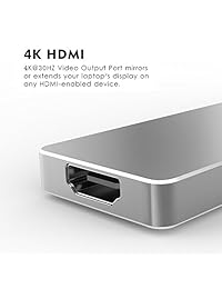 USB C HUB Adapter, wavlink aluminio Type C Hub para MacBook Pro 13" y 15" 2016 2017,1 surper 40 GBS Thunderbolt 3, 1 puerto HDMI 4 K  30hz, 2 USB 3.0, lector de tarjetas SD TF, Plateado