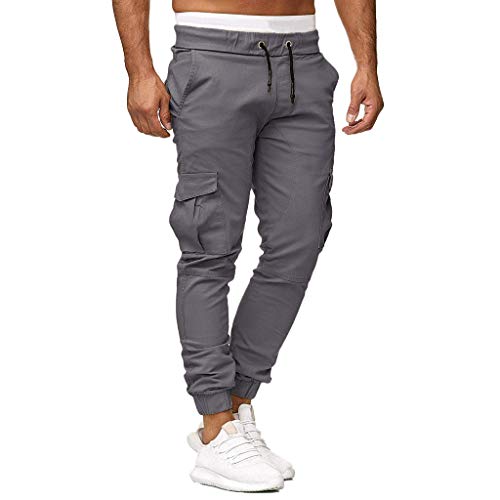 WOCACHI Mens Cargo Sweatpants Elastic Jogger Pants Leggings Sport Solid Baggy Slacks Casual Pockets Trousers 2019 Summer New Deals Under 10 Dollars Boyfriend Gift Gym Fitness Drawstring (Best Jogger Pants 2019)