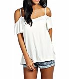 ZANZEA Women's Low Cut Off Shoulder Flounce Sleeve Sling Swing Top Blouse T Shirt