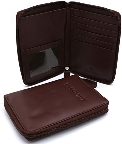 Bifold Reddish Brown Genuine Leather "Passport" Zip Around Large Wallet