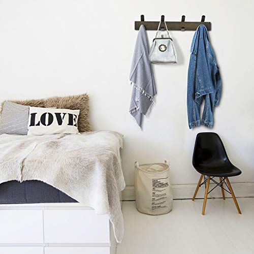 RooLee Coat Hooks Coat Rack Wall Mounted Hat Rack Clothes Hook with 4 Metal Hooks Walnut Finish