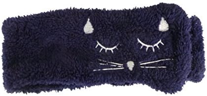 MerryJudy Cute Lovely Soft Carol Fleece Cat Face Wash Headband Makeup Cosmetic Shower Spa Adjustable Hair Band with Velcro Magic Tape for Women and Girls (Navy)