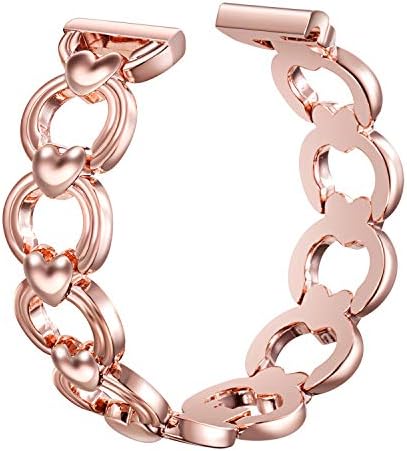 SHGM Compatible with Samsung Galaxy 42mm Bands ,20mm Width Solid Stainless Steel Metal Replacement Strap Christmas Heart-link Bracelet for Women (Rose gold)