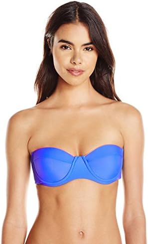 Zinke Women's Taylor Underwire Bandeau Bikini Top with Pink Silicone Piping, Ultramarine, Medium