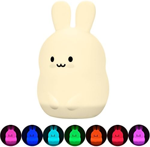 Begost Silicone LED Night Light Soft Rabbit Night Lamp Baby Nursery Lamp with Sensitive Tap Control Multiple Colors Breathing Light Mode USB Charging for Baby Bedroom Kids and Adults