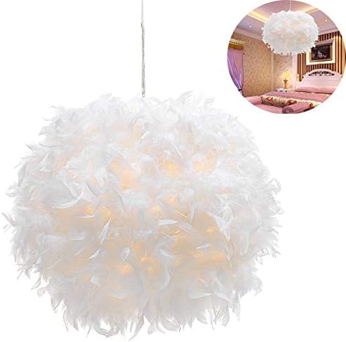 White Feather Ceiling Pendant Light Shade, Simple Luxury White Feather Ball for Living Room, Dining Room, and Bedroom, 11.8 inches